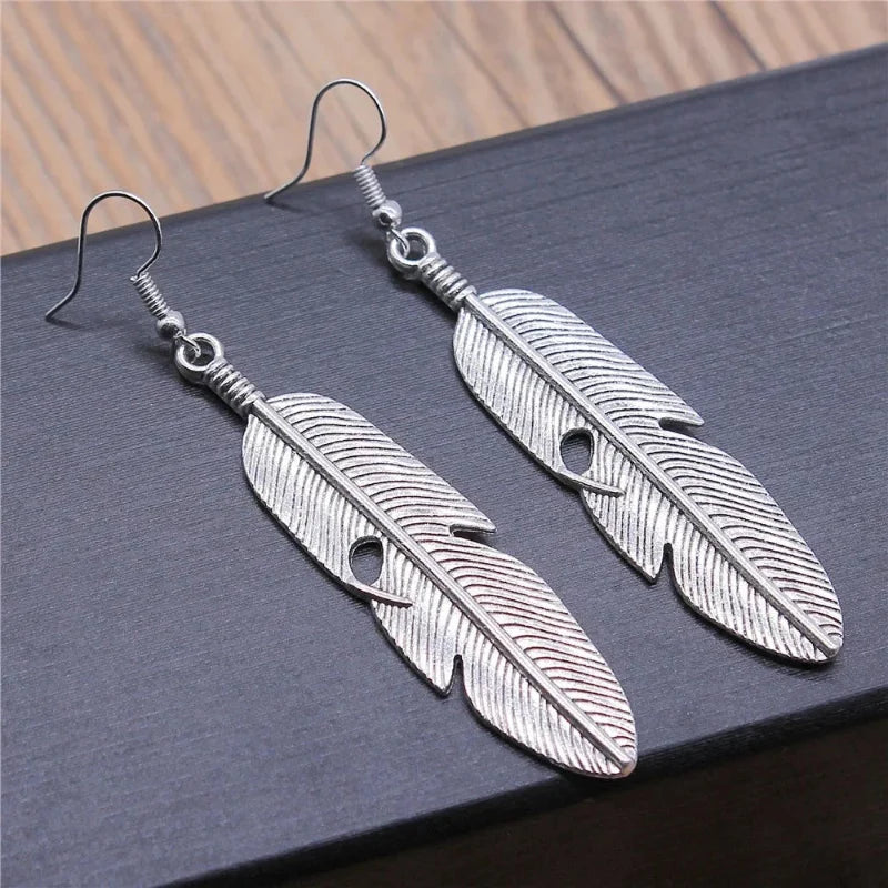 Women's Feather Drop Earrings silver