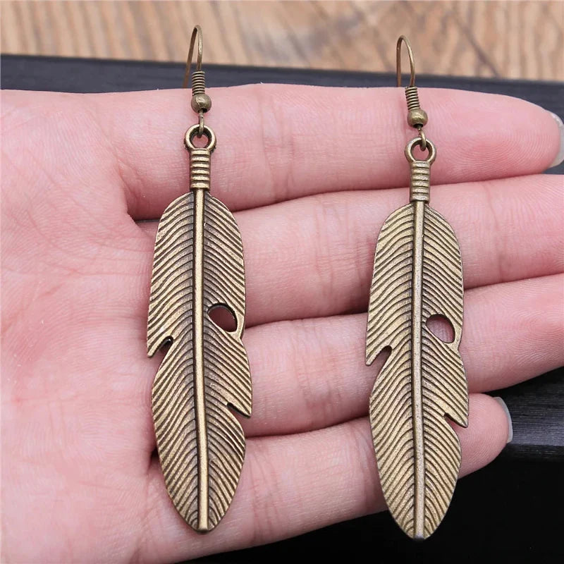 Women's Feather Drop Earrings bronze