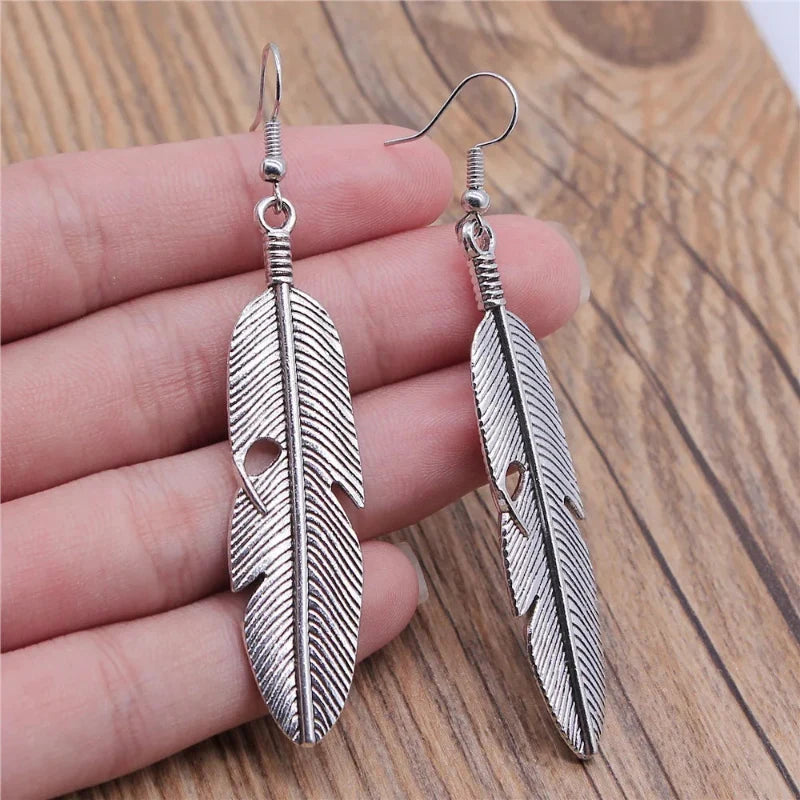 Women's Feather Drop Earrings silver