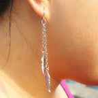 Silver Feather Drop Earrings