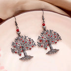 Red Tree of Life Dangle Earrings for Women