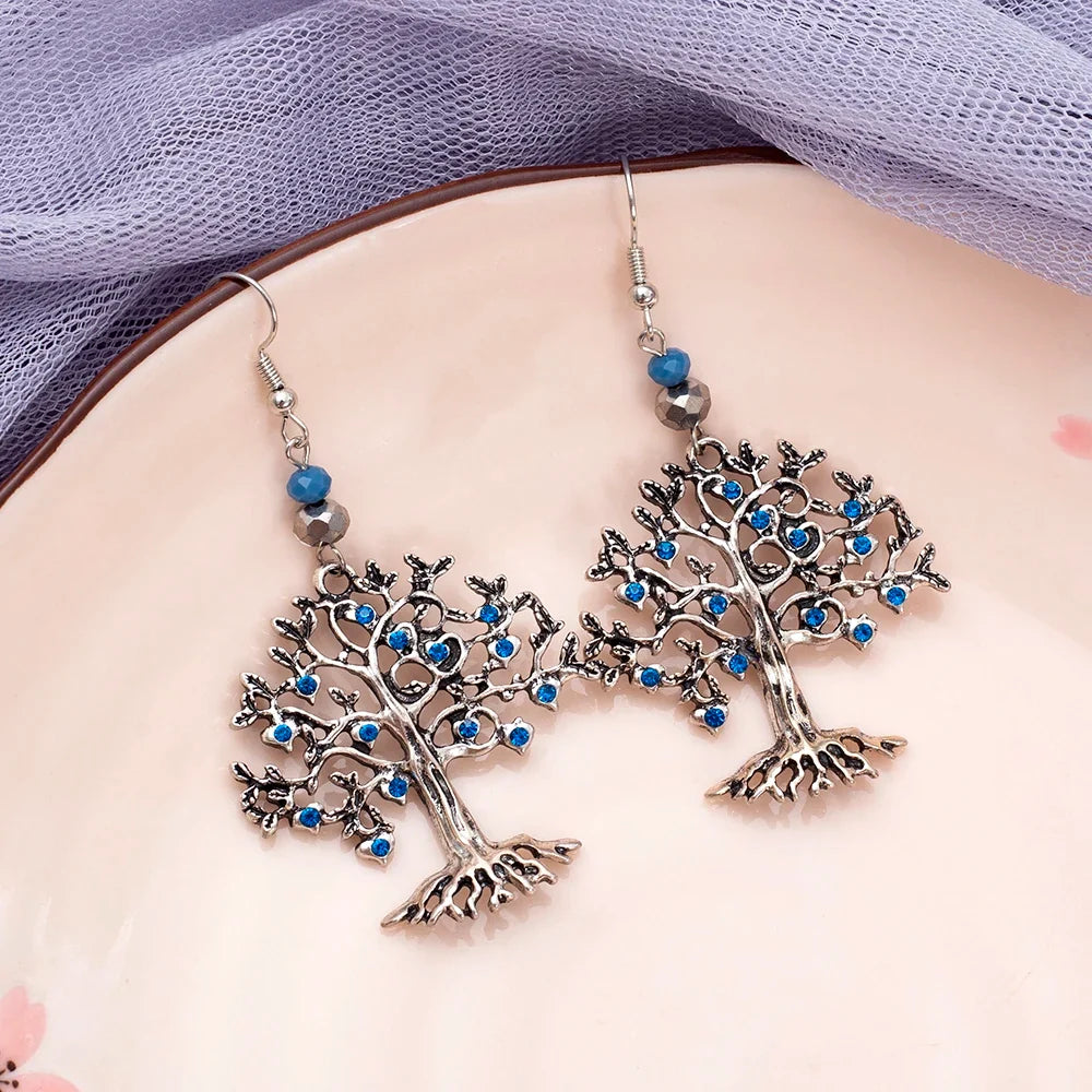 Blue Tree of Life Dangle Earrings for Women