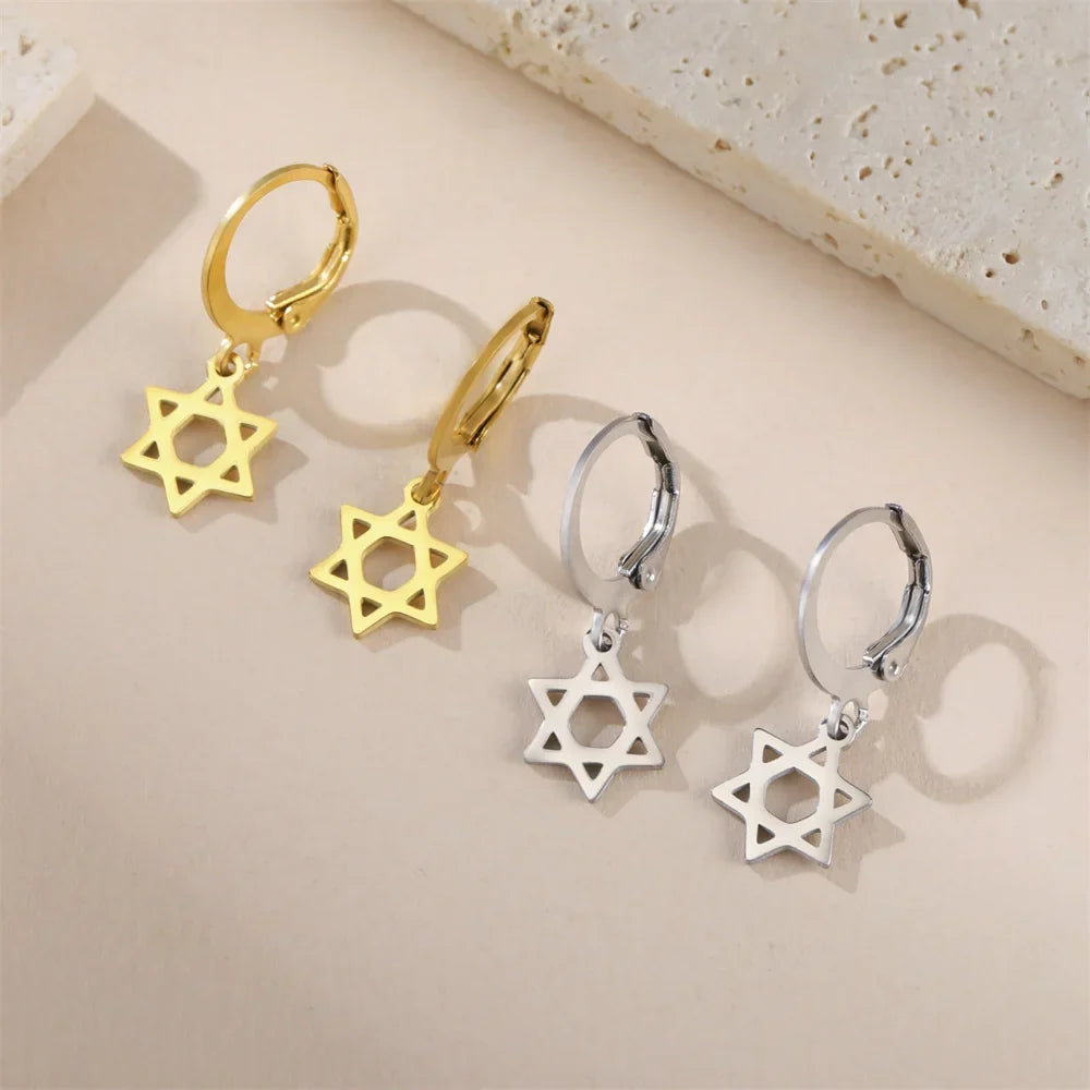Women's dangle earrings with the symbolic Jewish Star of David 