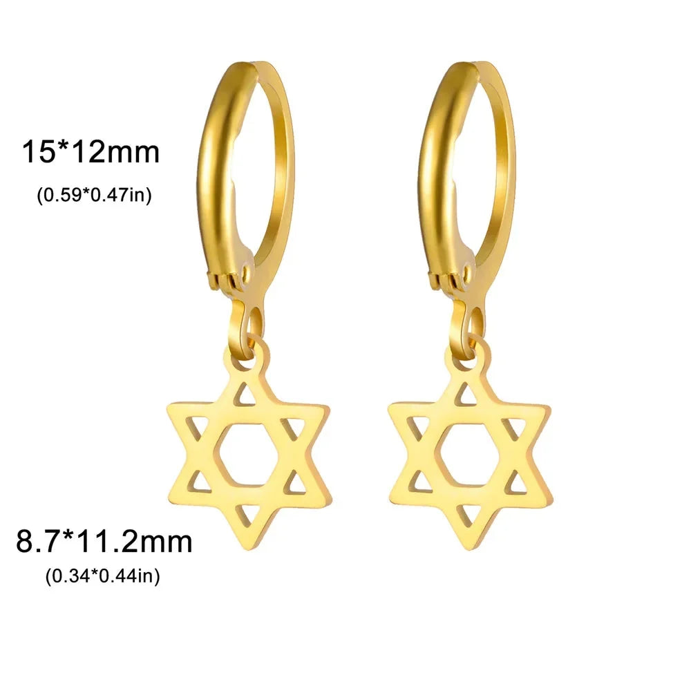 Women's dangle earrings with the symbolic Jewish Star of David in gold