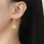 Women's dangle earrings with the symbolic Jewish Star of David in gold