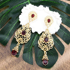 Arabesque drop earrings for women, Muslim wedding, red