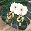 Arabesque drop earrings for women, Muslim wedding, green
