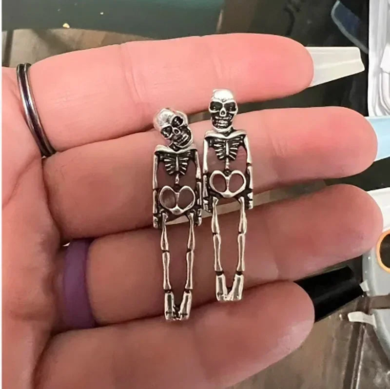 Skeleton Dangle Earrings Silver