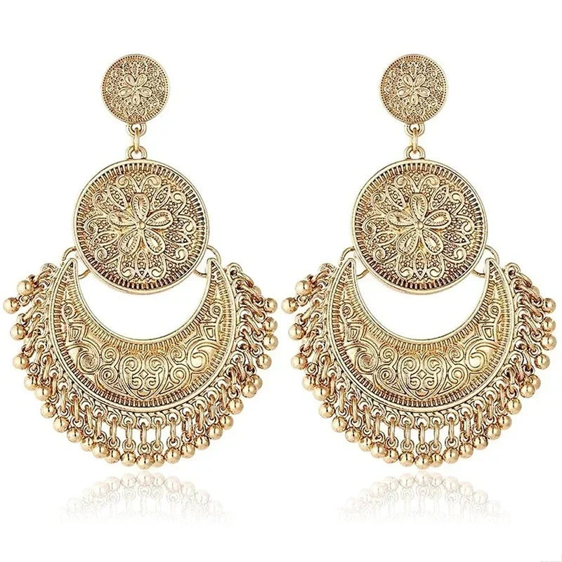 Baroque Bohemian-Style Drop Earrings in Gold 