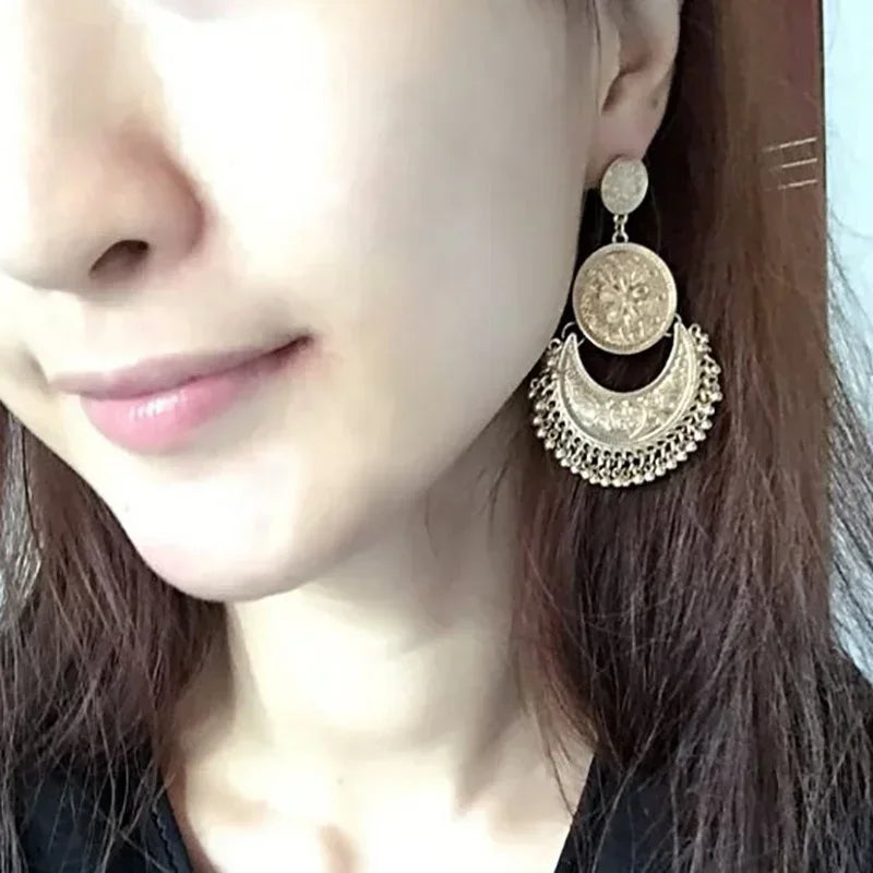 Baroque Bohemian-Style Drop Earrings in Silver