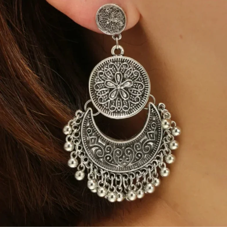 Baroque Bohemian-Style Drop Earrings in Silver