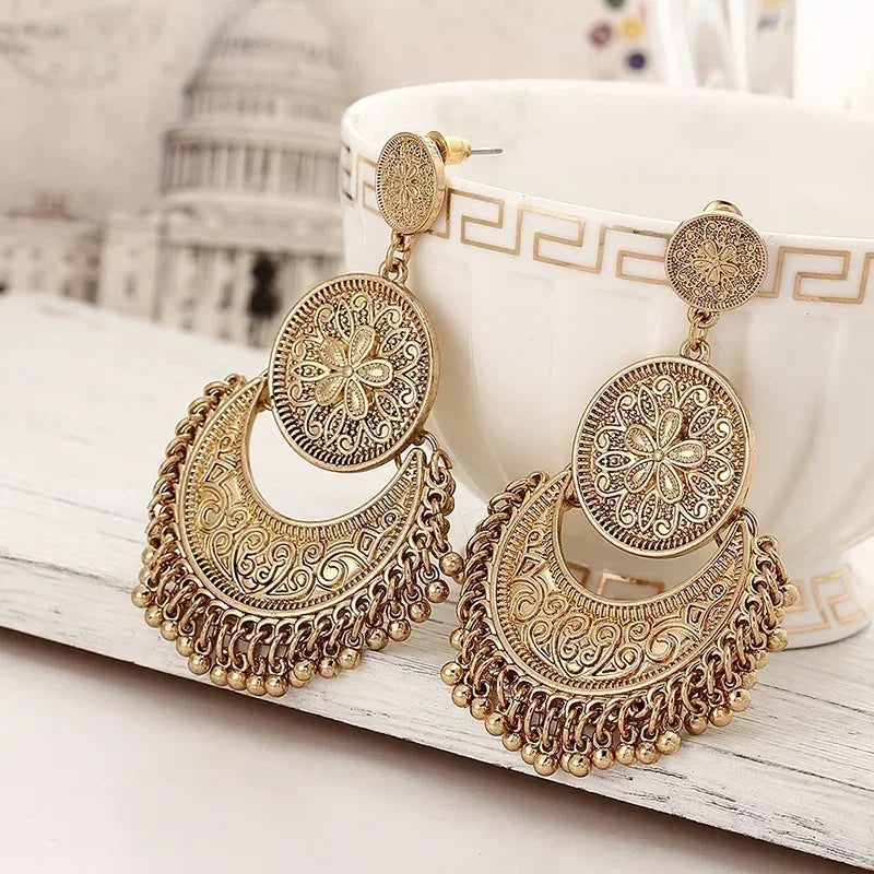 Baroque Bohemian-Style Drop Earrings in Rose Gold