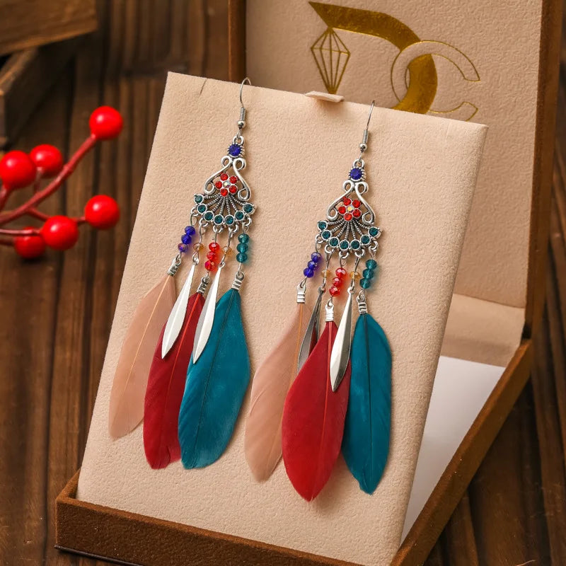 Ethnic-Style Feather Drop Earrings 4