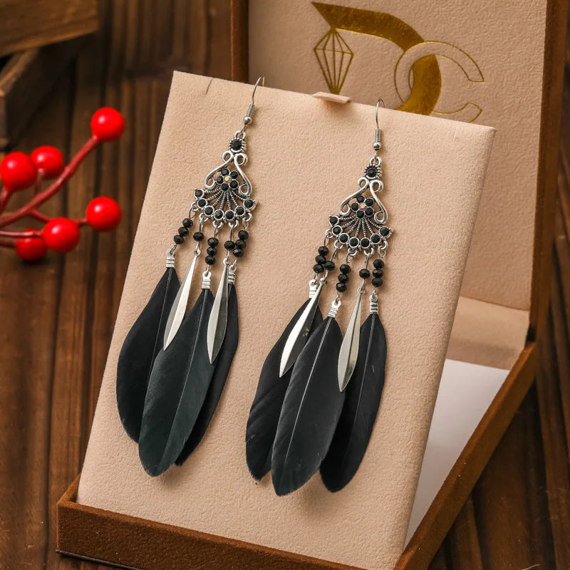 Ethnic-Style Feather Drop Earrings 5