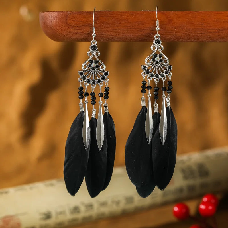 Ethnic-Style Feather Drop Earrings 5