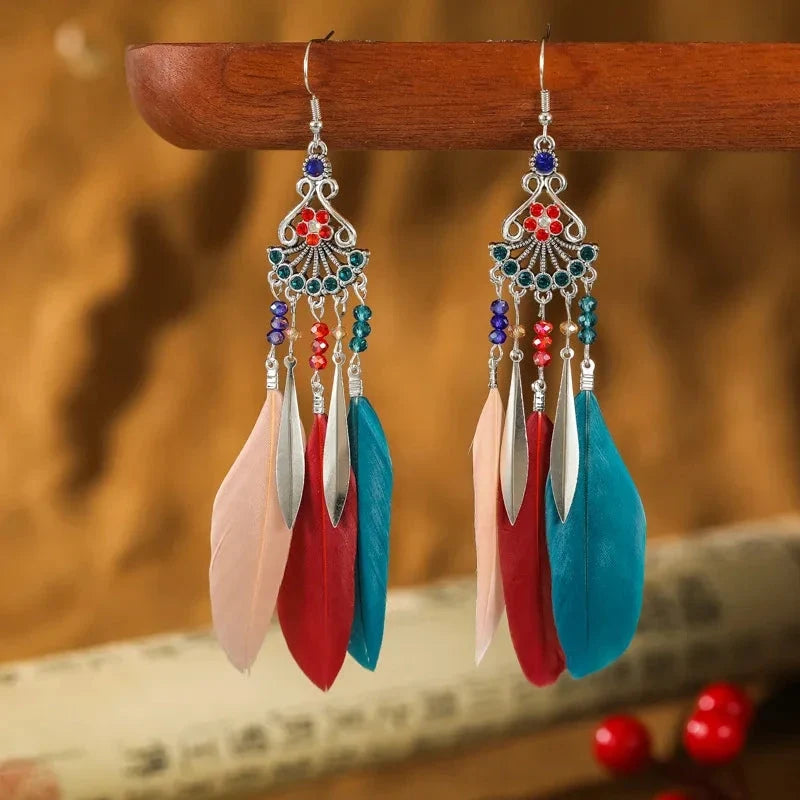 Ethnic-Style Feather Drop Earrings 4