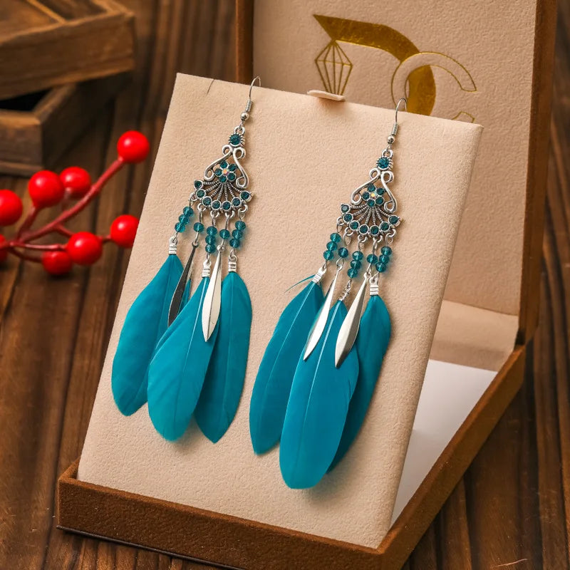 Ethnic-Style Feather Drop Earrings 2