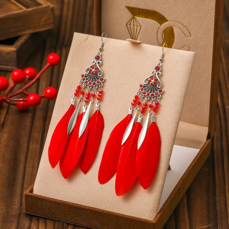 Ethnic-Style Feather Drop Earrings 3
