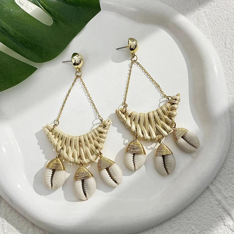 Nature-Inspired Cowrie Shell Dangle Earrings
