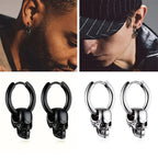 Men's Silver Skull Drop Earrings
