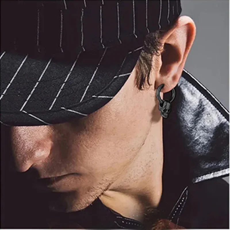 Men's Black Skull Drop Earrings