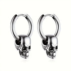 Men's Silver Skull Drop Earrings