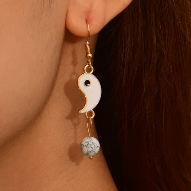Yin Yang Drop Earrings in Gold & Silver gold