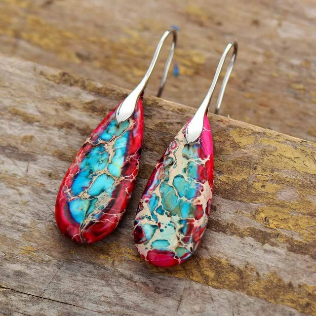 Natural Stone Earrings Red