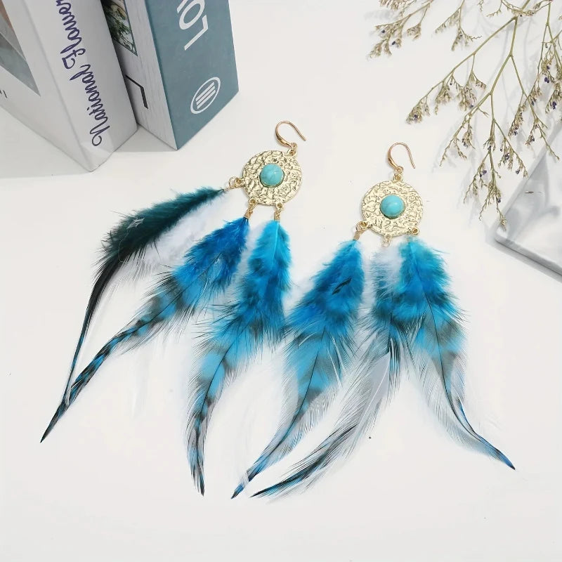 Blue Feather Earrings