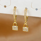 Key and lock hoop earrings with rhinestone gold