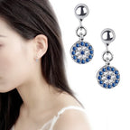 Blue Turkish Crystal Evil Eye Round Earrings
