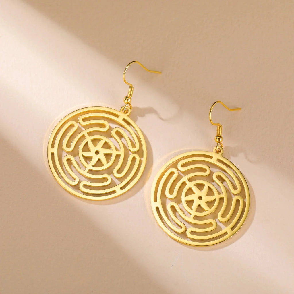 Hecate's Wheel Strophalos Drop Earrings for Women in Gold