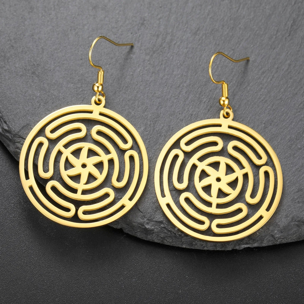 Hecate's Wheel Strophalos Drop Earrings for Women in Gold