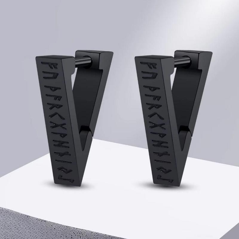 Nordic Viking Rune Earrings for Men and Women, Black