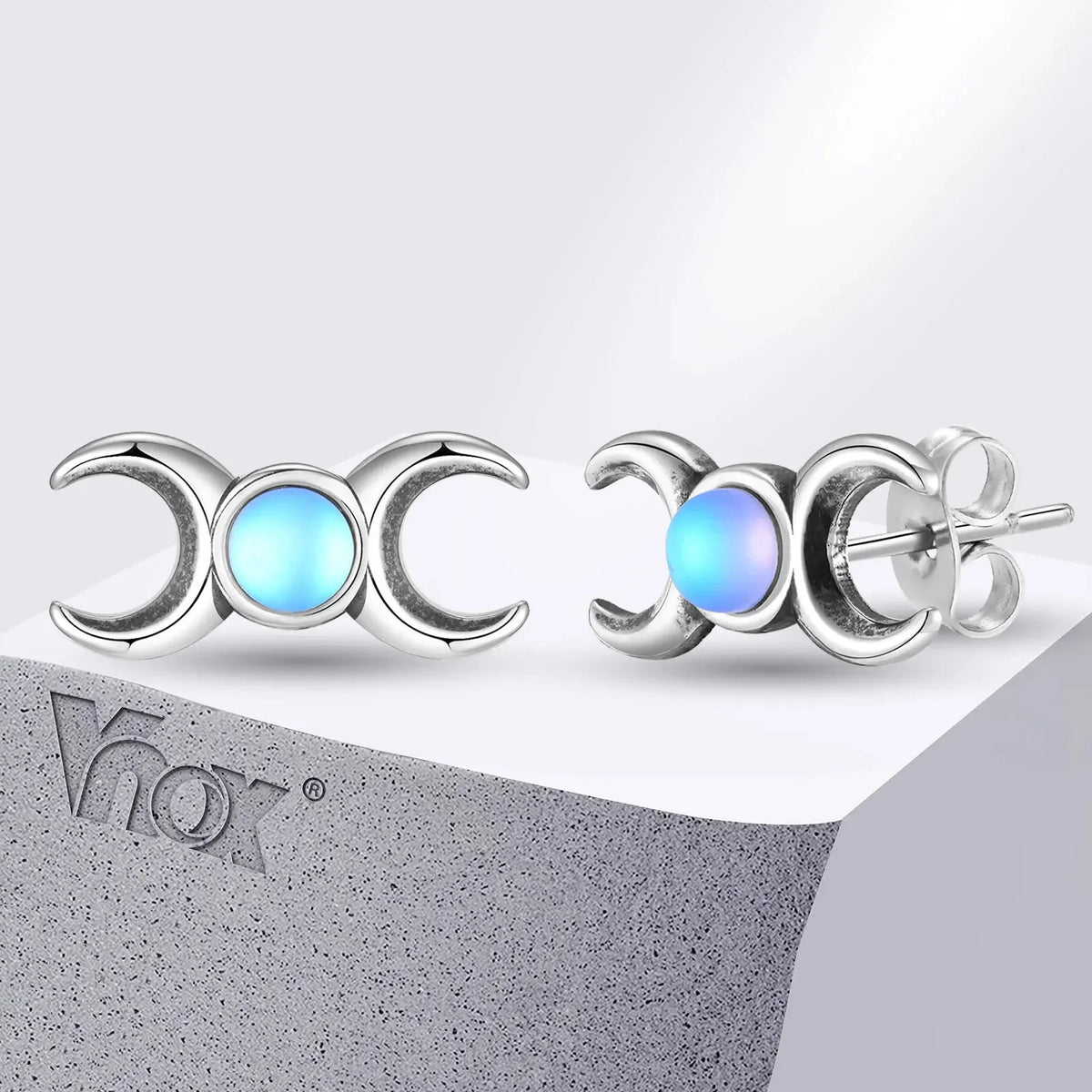 Triple Moon Stud Earrings Wiccan Witchcraft Women's