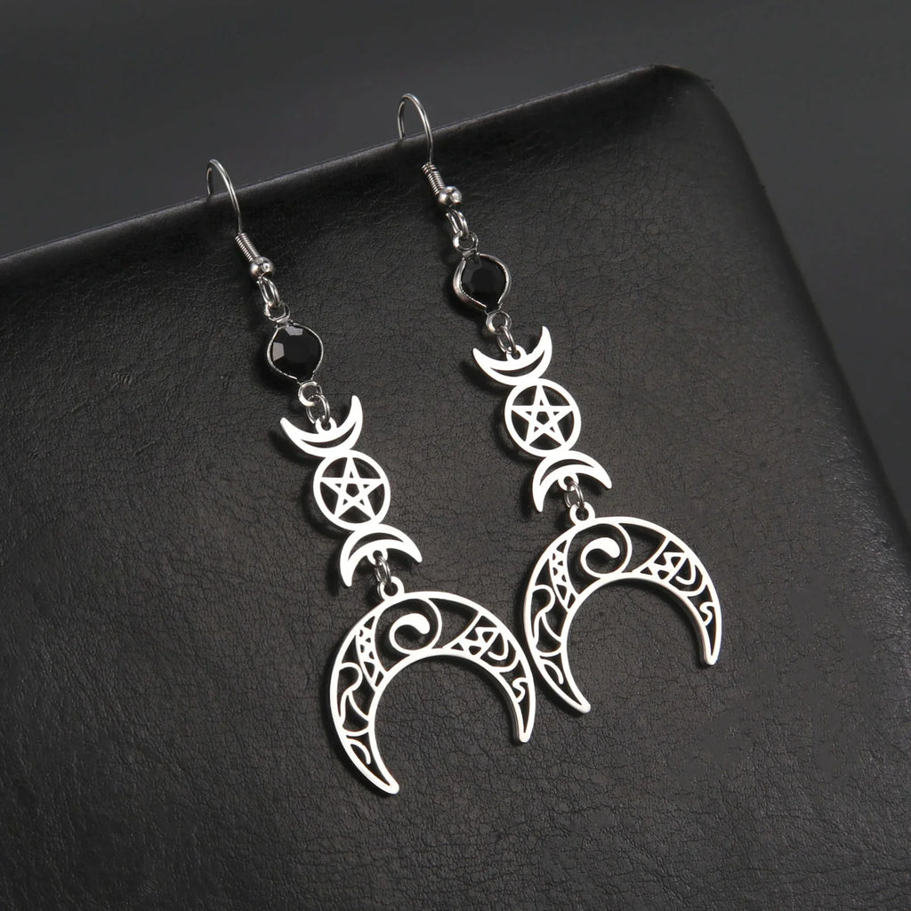 Triple Moon Dangle Earrings Wiccan Witchcraft for Women