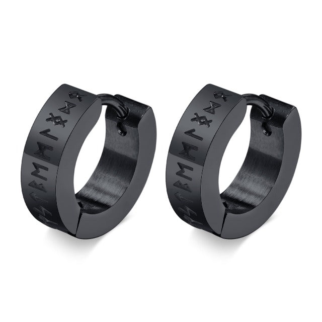 Viking Hoop Earrings for Men and Women, Celtic Nordic, Black