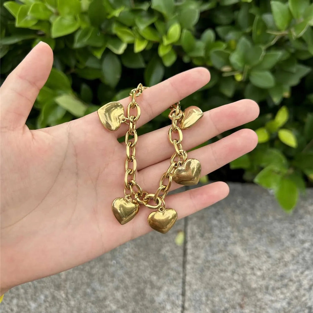 5 Hearts Chain Bracelet for Women in Gold