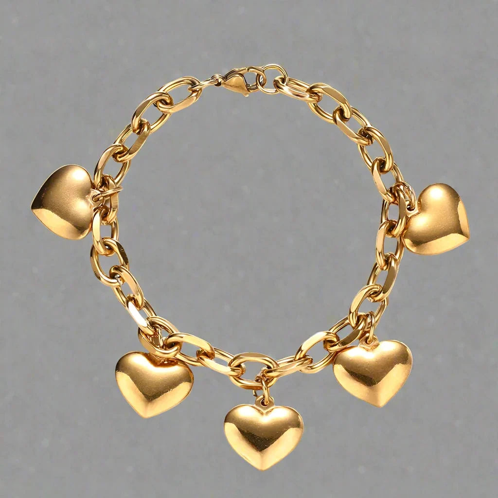 5 Hearts Chain Bracelet for Women in Gold