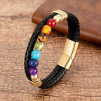 7 Chakras Leather Bracelet for Men and Women gold