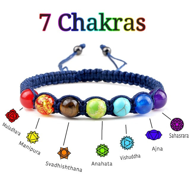 Braided 7 Chakras Chain Bracelet for Men and Women, Genuine Stones