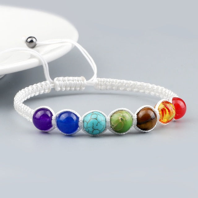 Braided 7 Chakras Chain Bracelet for Men and Women, Genuine Stones