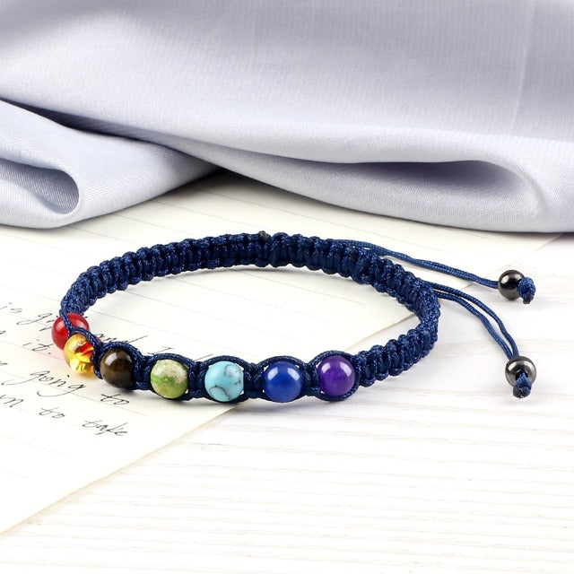 Braided 7 Chakras Chain Bracelet for Men and Women, Genuine Blue Stones