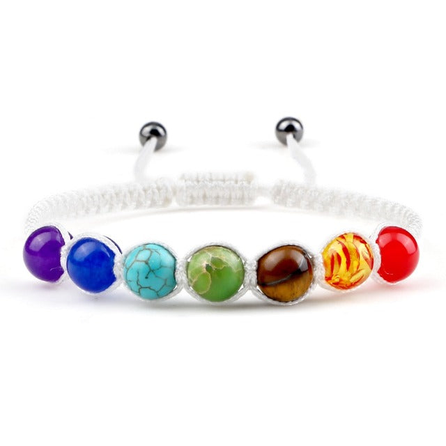 Braided 7 Chakras Chain Bracelet for Men and Women, Genuine White Stones