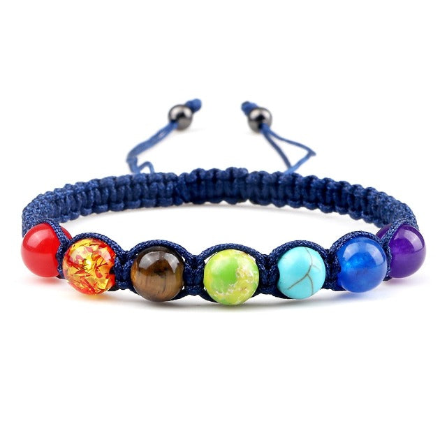 Braided 7 Chakras Chain Bracelet for Men and Women, Genuine Blue Stones