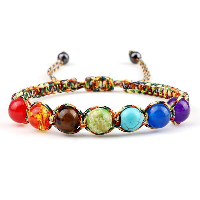 Braided 7 Chakras Chain Bracelet for Men and Women, Genuine Multicolor Stones