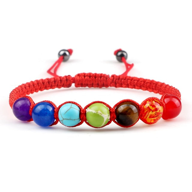 Braided 7 Chakras Chain Bracelet for Men and Women, Genuine Red Stones