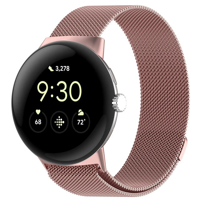 Magnetic Milanese Steel Smartwatch Band Google Pixel Watch 1 & 2 pink