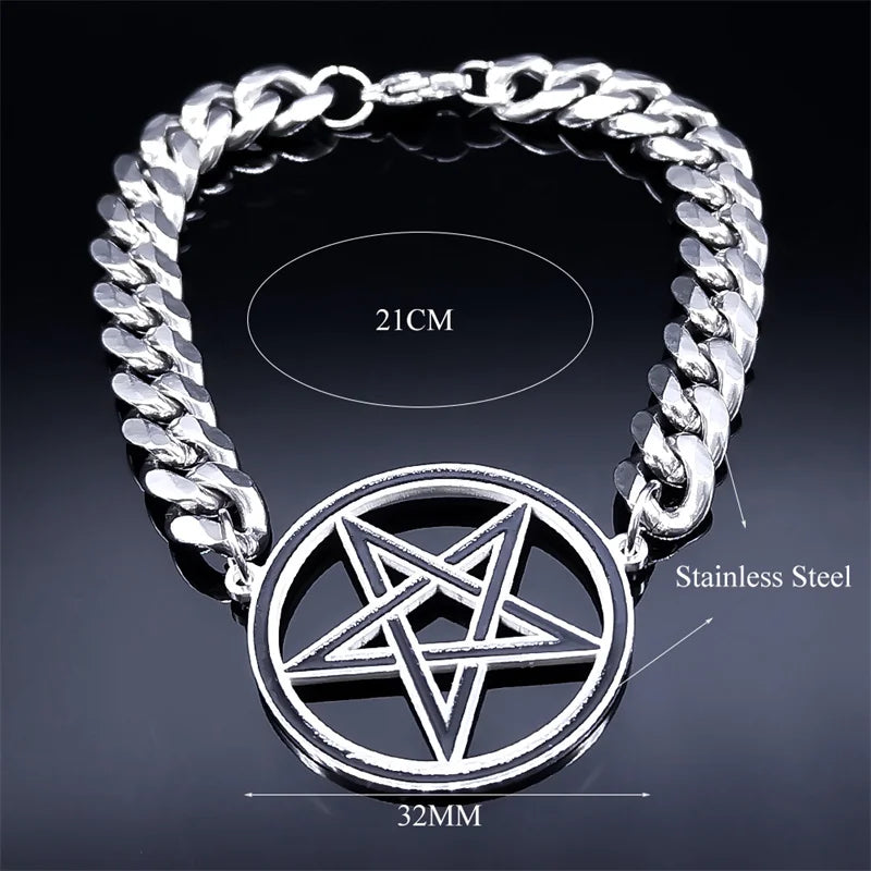 Wiccan Pentacle Steel Chain Bracelet