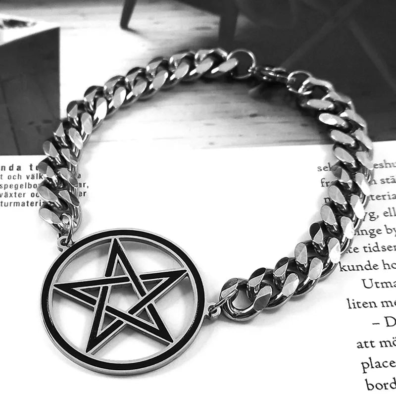 Wiccan Pentacle Steel Chain Bracelet